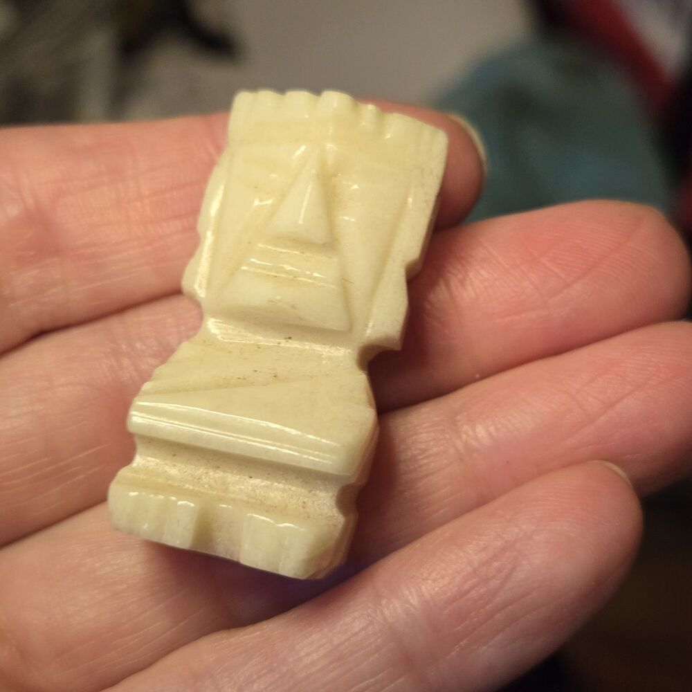 Vintage Aztec Mayan Carved Marble Or Stone Figurine Pendant, 1.75"